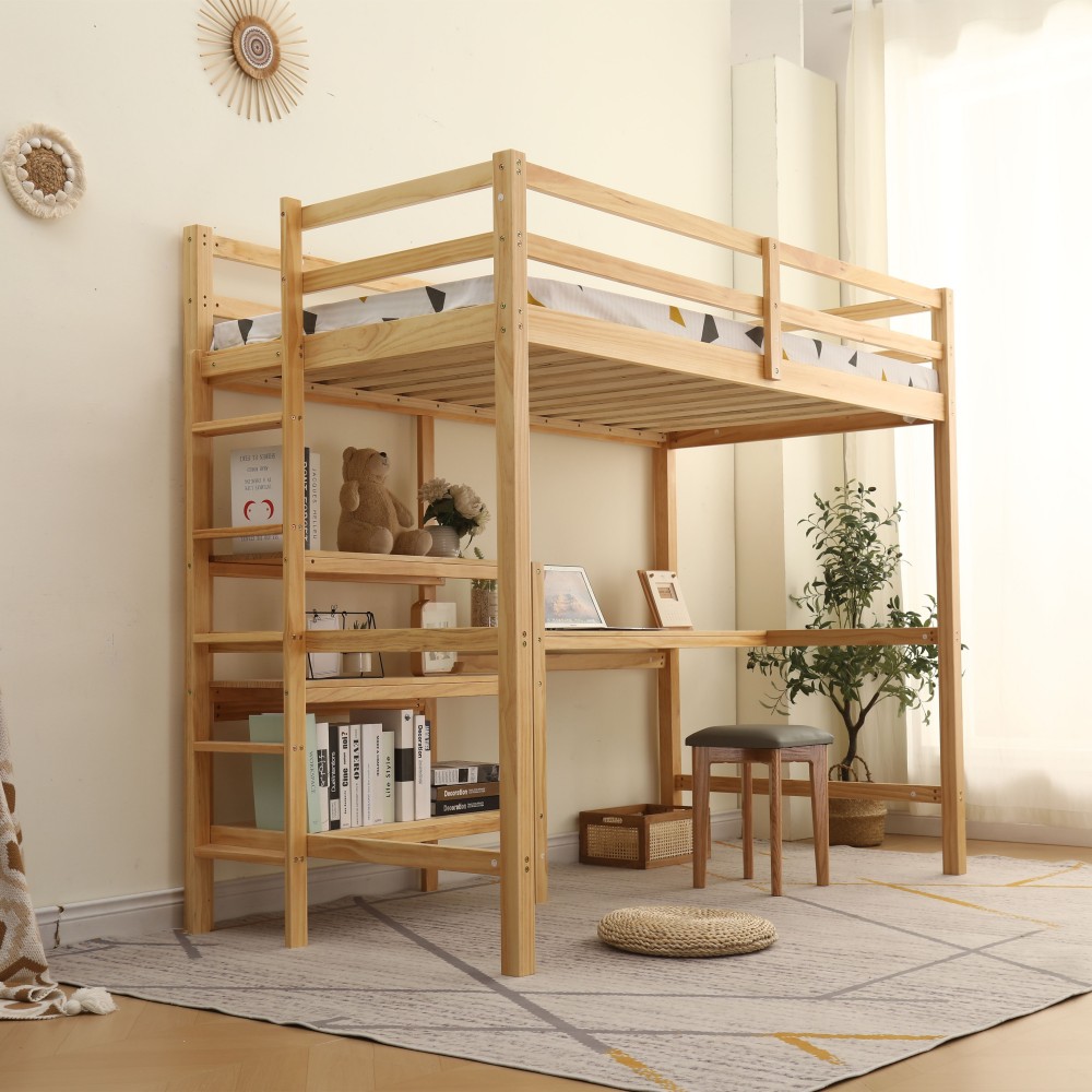 楽天市場】【ナチュラル】ロフトベッド 木製 デスク付く ハシゴ 棚