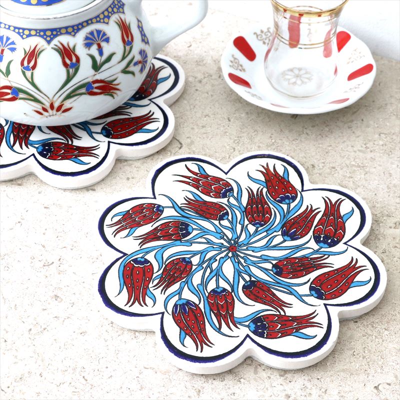 楽天市場】鍋敷き トルコ陶器 タイル チューリップ/レッド : ガラタ