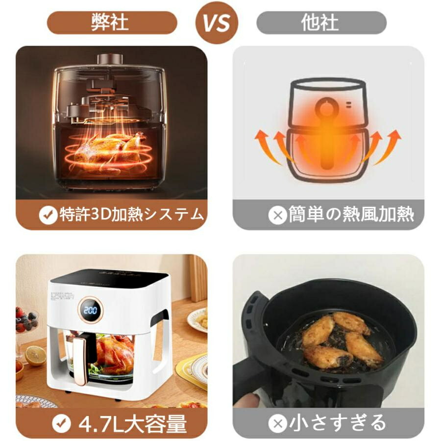 楽天市場】ノンフライヤー 4.7L 大容量 家庭用 レシピ108種 プリセット