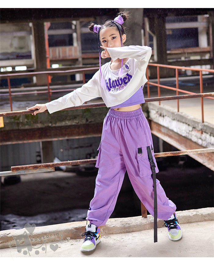 楽天市場】ダンス衣装 ヒップホップ パープル ベスト 白長袖トップス