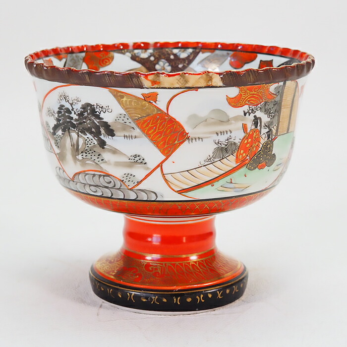 花と扇のデザインの陶器の器 九谷 花と扇のデザインの陶器の器 九谷