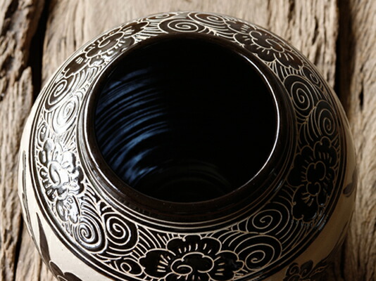 楽天市場】磁州窯の掻き落とし壺【鳳凰】（約）最大直径31×高さ25cm