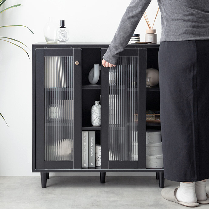 楽天市場】キャビネット サイド チェスト 引き戸 ガラス扉 収納 サイド