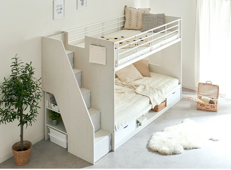 楽天市場】【マットレス付き】階段付き 二段ベッド 2段ベッド Boulton