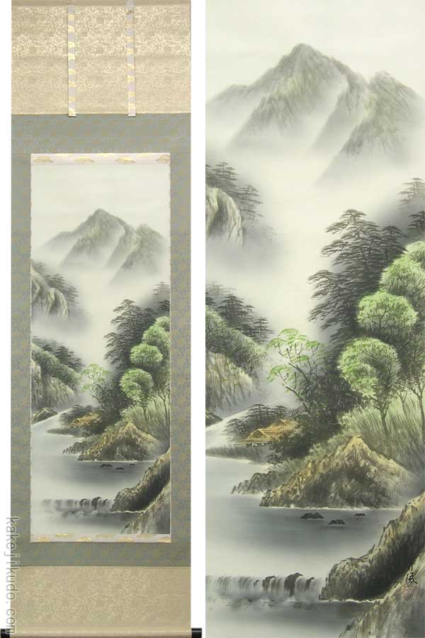 楽天市場】掛け軸 彩色山水 （佐藤竹風） （掛軸小物なし） 送料無料