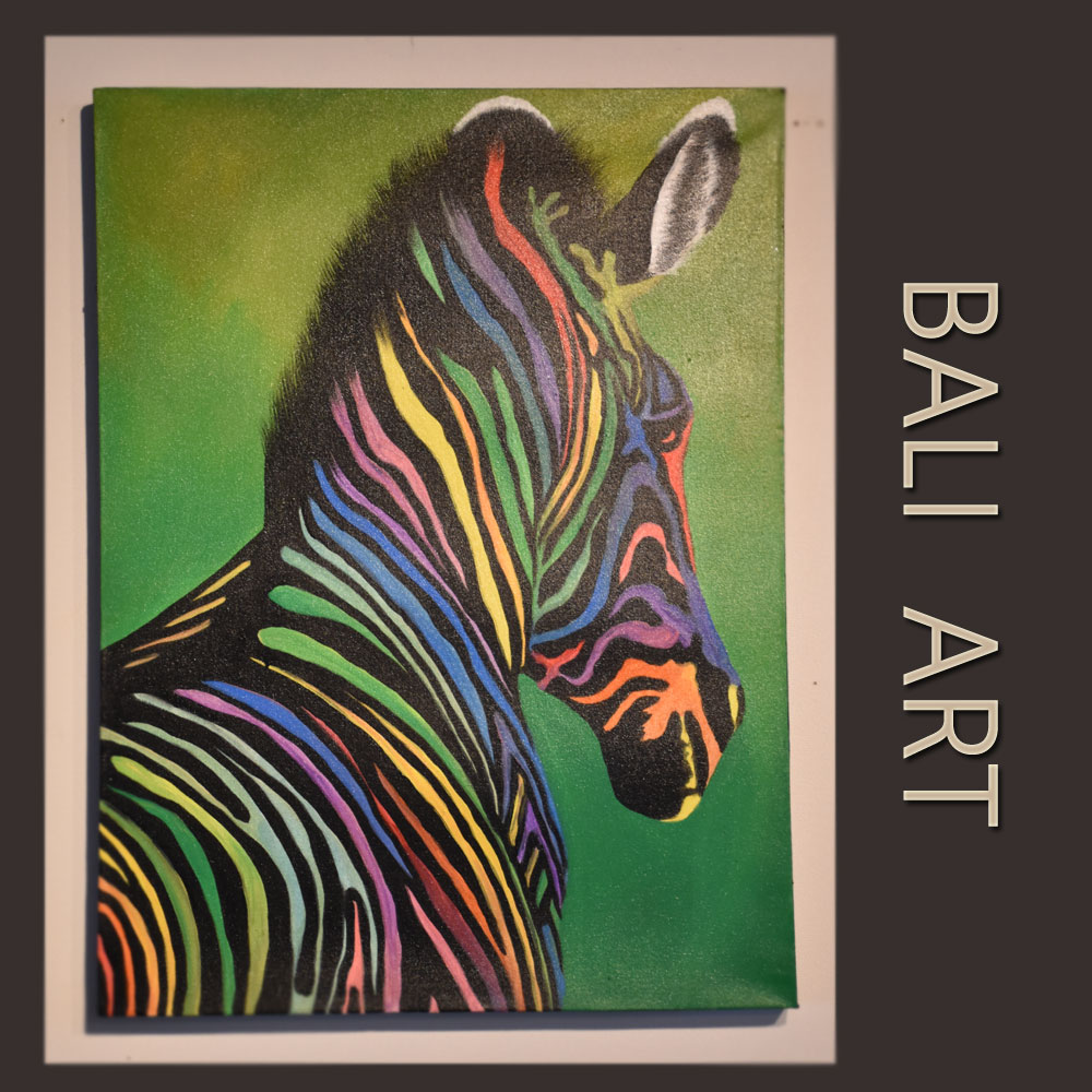 楽天市場】バリ絵画 レインボーゼブラ 80×60×4cm 送料無料 送料込