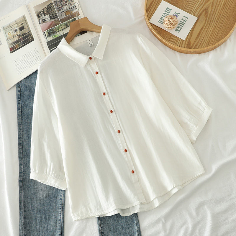 楽天市場】綿100 シャツ ブラウス レディース 半袖 襟付き トップス