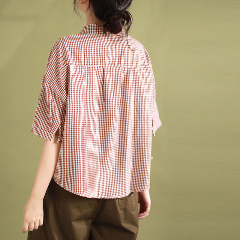 楽天市場】チェック シャツ 半袖 レディース 襟付き ブラウス 綿
