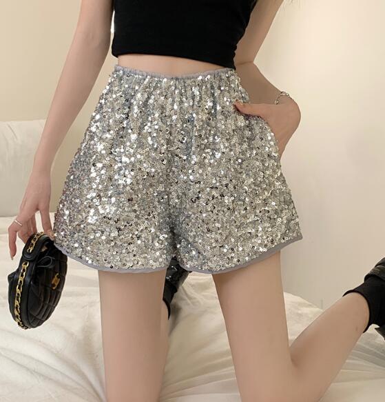 楽天市場】ラメ ショートパンツ 2色 キラキラ 黒 ブラック シルバー