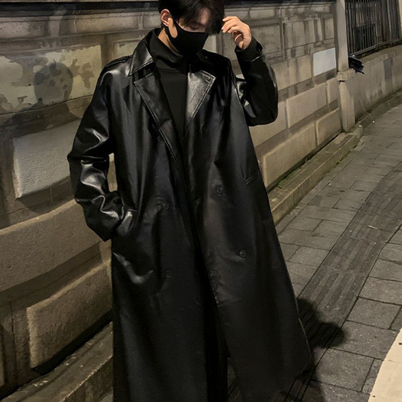 楽天市場】ロングコート メンズ 革ジャン ボタンクロージャーPUレザー