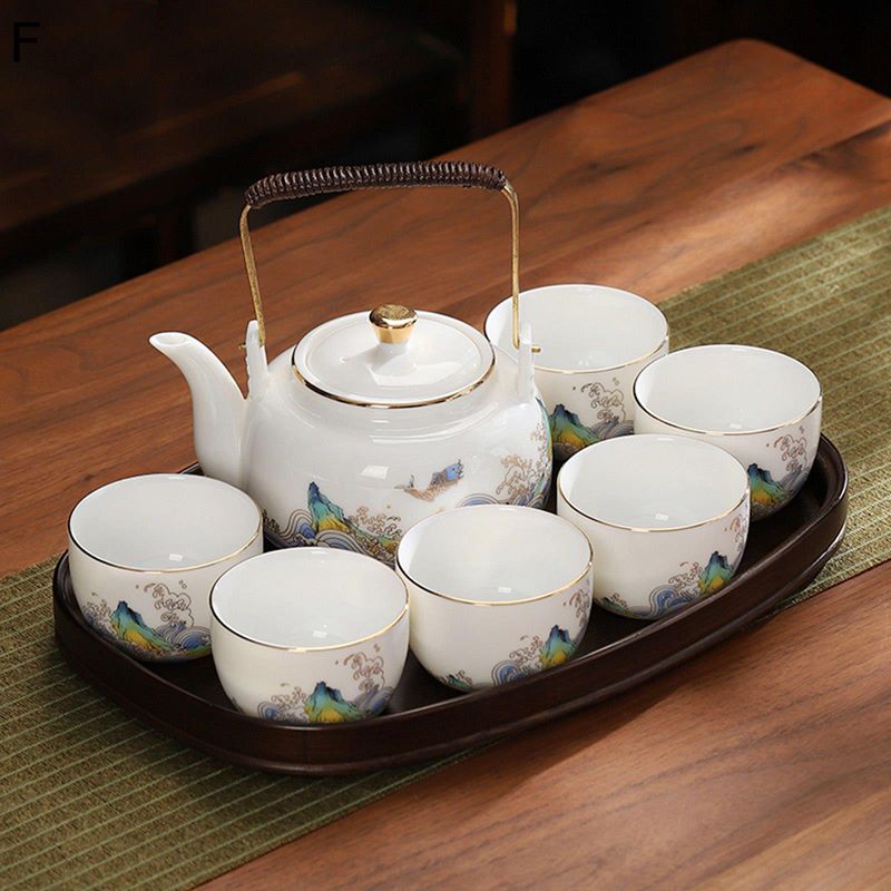 楽天市場】茶具セット トレー付き 白陶器 6客入 中国茶器セット 番茶器