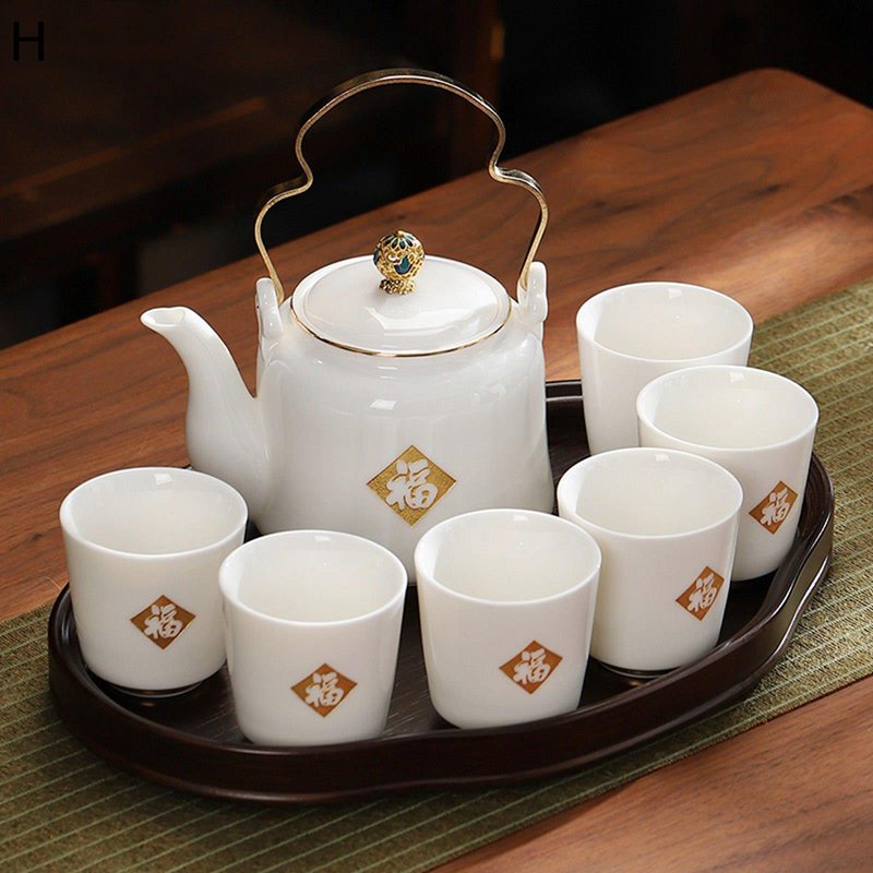 楽天市場】茶具セット トレー付き 白陶器 6客入 中国茶器セット 番茶器