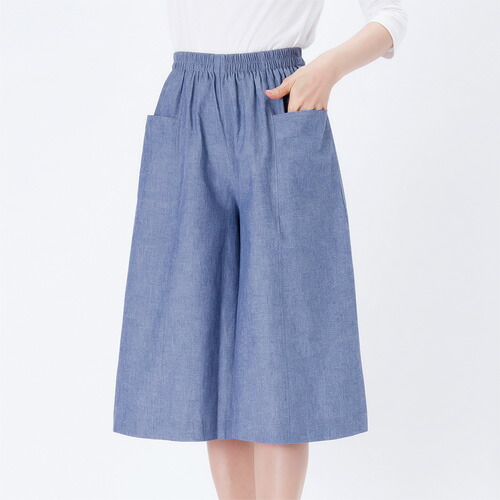 楽天市場】キュロットスカート ひざ下丈 ブルー グレー レディース