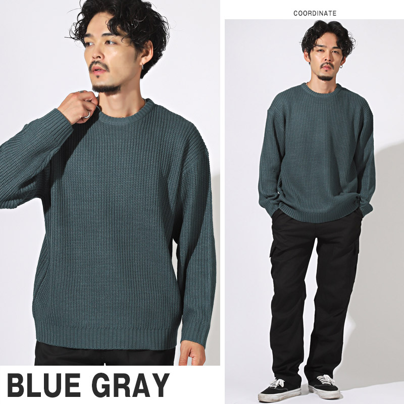 楽天市場】ニット メンズ セーター ニットソー クルーネック 畦編み