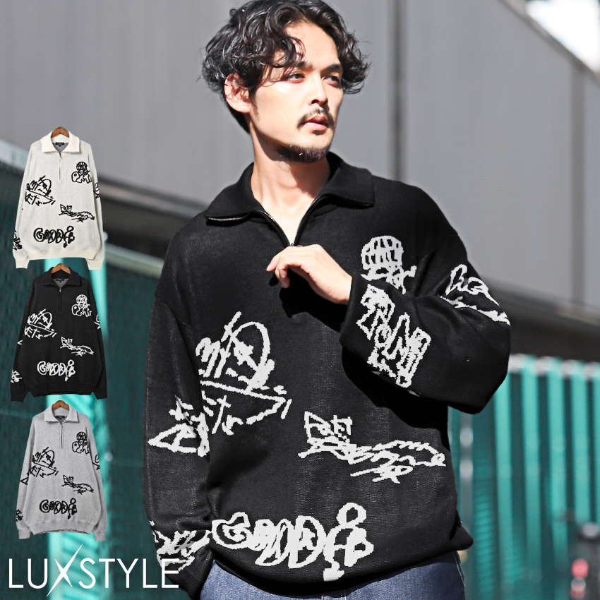 楽天市場】△送料無料△ ニット メンズ セーター ハーフジップ ロゴ