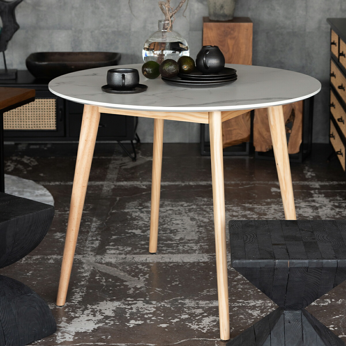 楽天市場】ダイニングテーブル 丸型 90cm おしゃれ 大理石調 円形