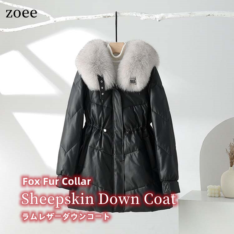 楽天市場】フォックスファー襟ラムレザーダウンジャケット レディース