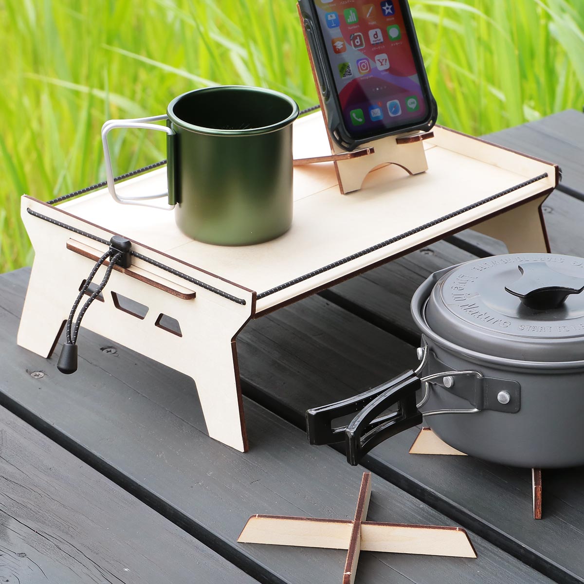 楽天市場】アウトドア ソロテーブル キット スマホスタンド 鍋敷き付き