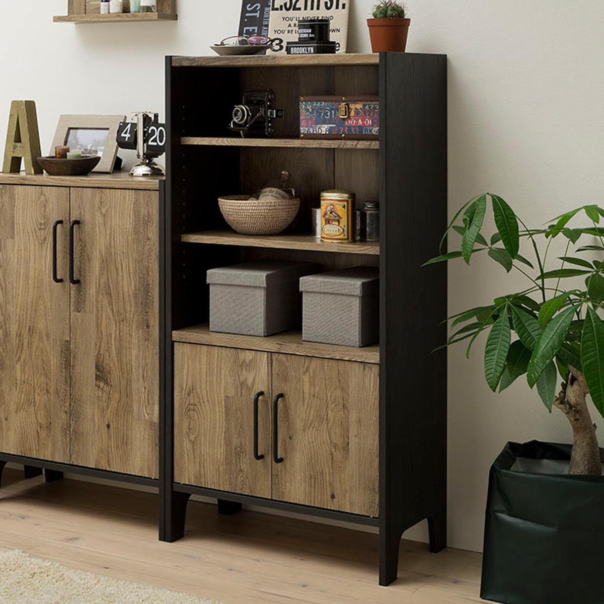 楽天市場】フリーラック 幅58.1cm 3段 扉付 簡単組立 アメリカン