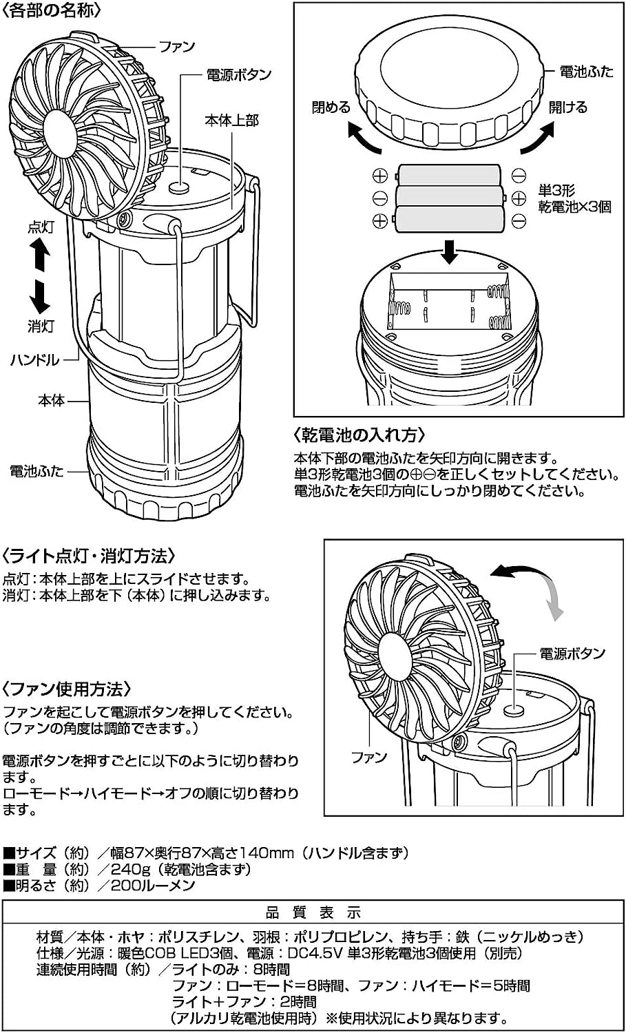楽天市場】led ライト ライト扇風機 アウトドア 吊り下げ キャンプ