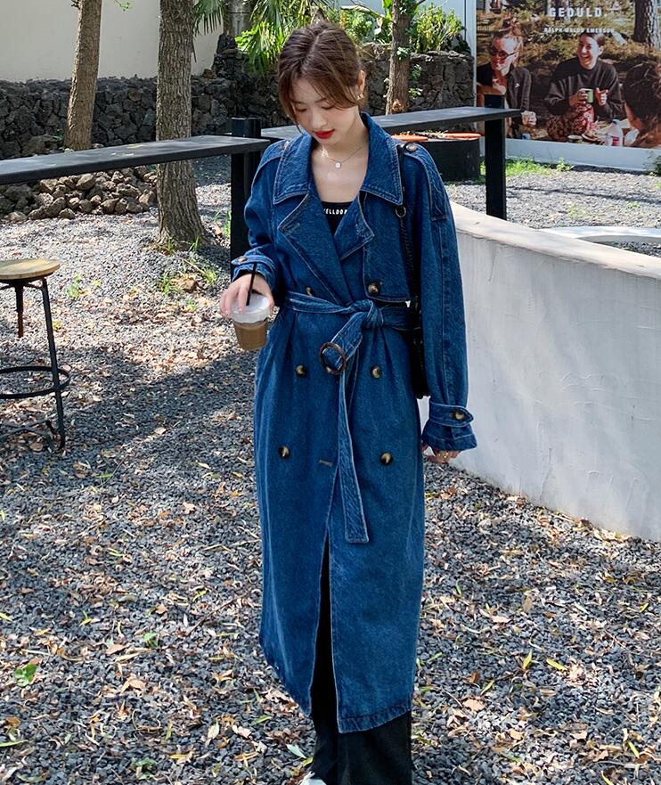 楽天市場】超ロング丈デニムコート マキシ丈 トレンチコート ベルト
