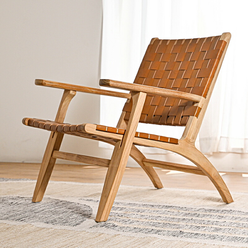 楽天市場】アジアン家具 レザー チーク無垢材 アーム付き ローチェア