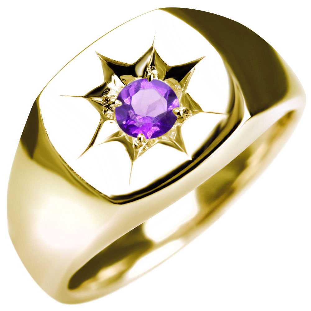 楽天市場】アメジスト リング 18金 メンズ 2月誕生石 指輪 ゴールド