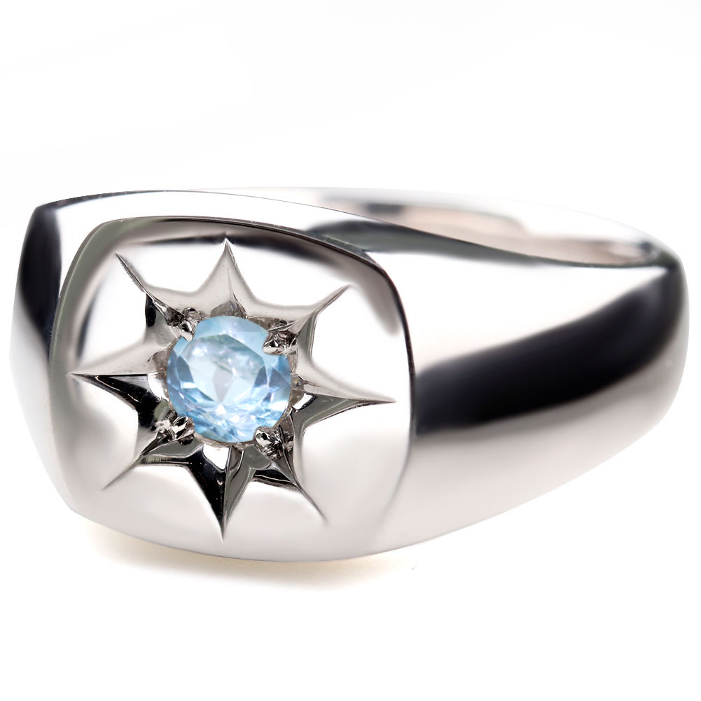 楽天市場】ブルートパーズ リング 18金 メンズ 11月誕生石 指輪