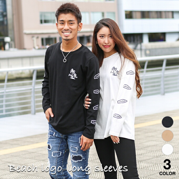 楽天市場】ビーチロゴプリントロングtシャツ 長袖 Tシャツ カットソー