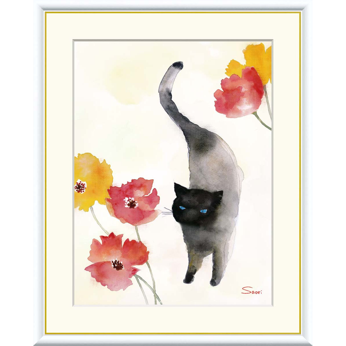 楽天市場】絵画 現代アート カーネーションと黒猫 榎本早織 額入り