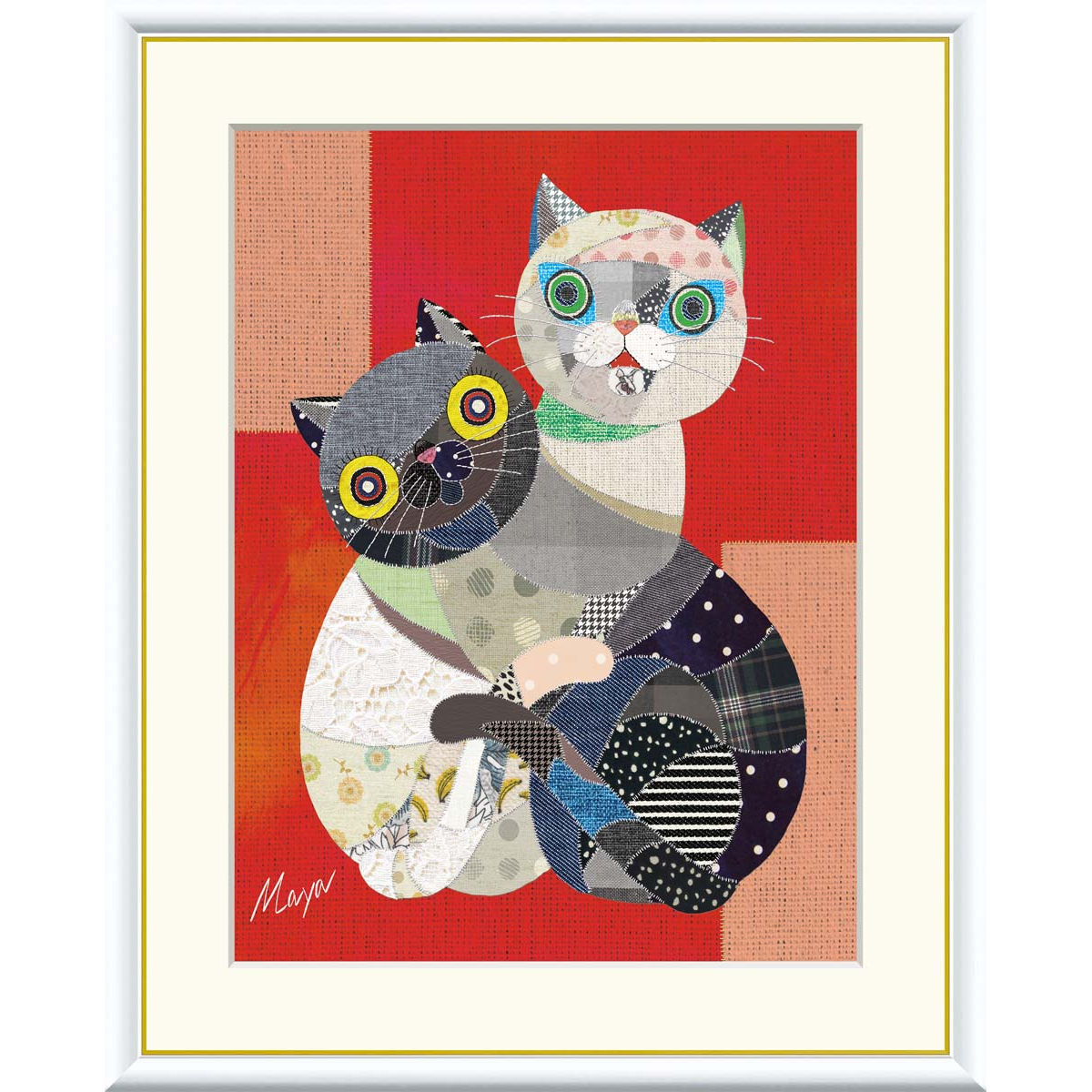 楽天市場】絵画 現代アート 黒猫と白猫 池田麻耶 額入り インテリア