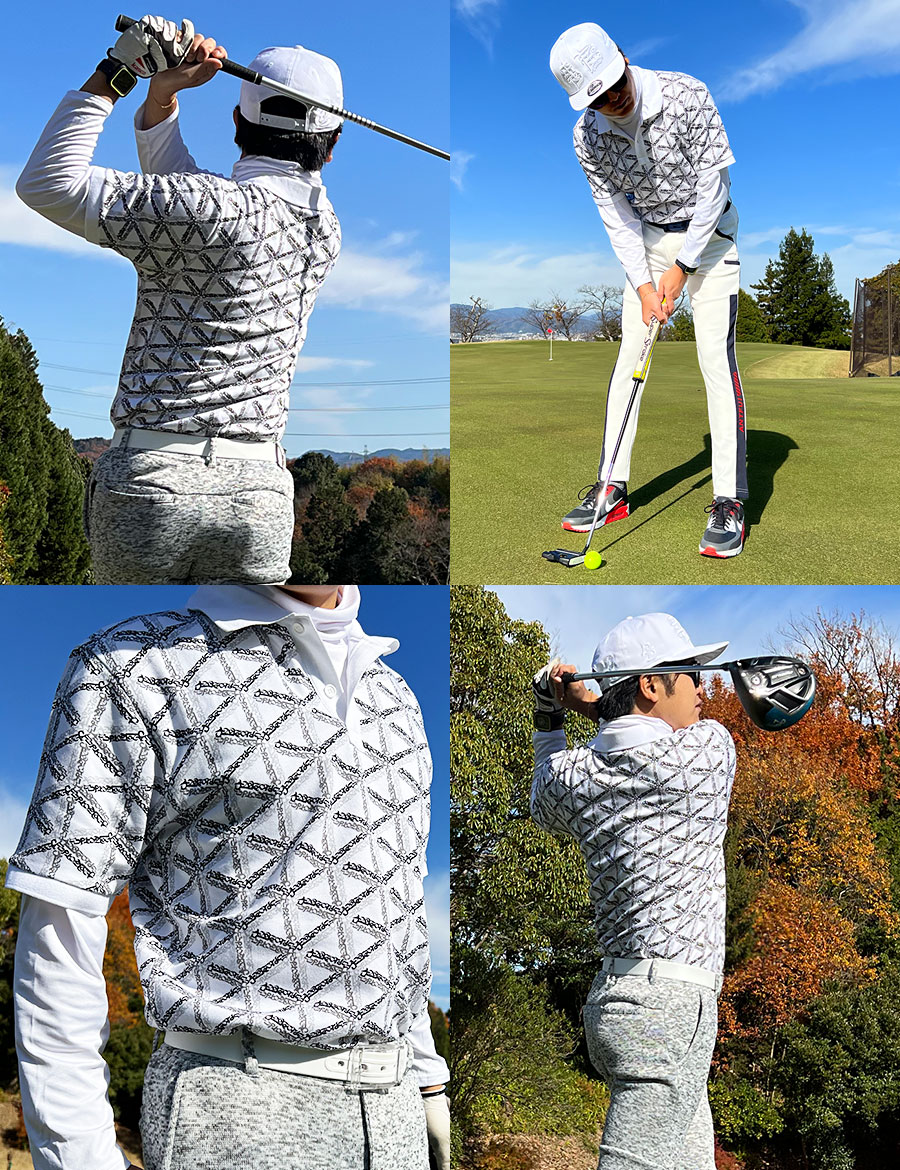楽天市場】ゴルフポロシャツ メンズ / 幾何学模様 総柄 ゴルフ