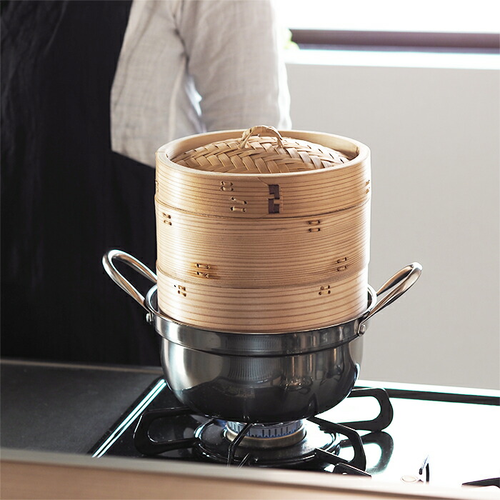 楽天市場】かごや 杉 中華せいろ 18cm 2段 ステンレス鍋付セット