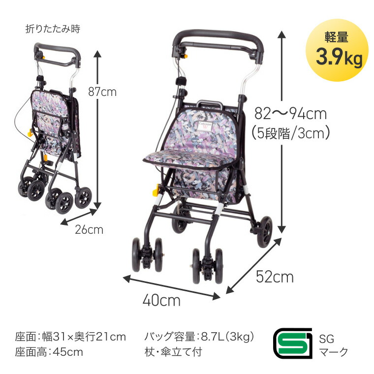 楽天市場】ウィズワン シルバーカー コンパクトタイプ キュートミニW