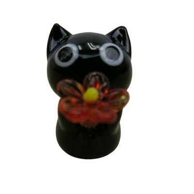 楽天市場】ガラス細工 お花どうぞクロネコ 【 動物 ミニチュア 猫 人形