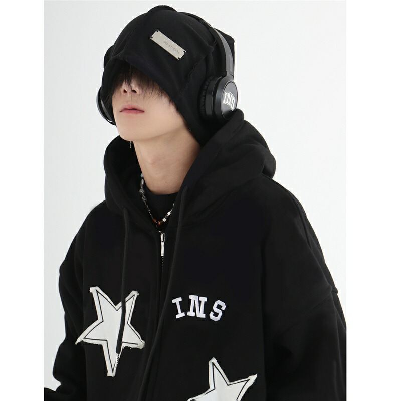 楽天市場】パーカー メンズ 長袖 星柄 綿100% フード付き ジップアップ