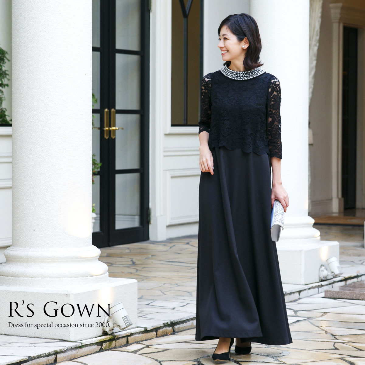 楽天市場】パールビジューのワンピース ロングドレス 結婚式 母親 ママ