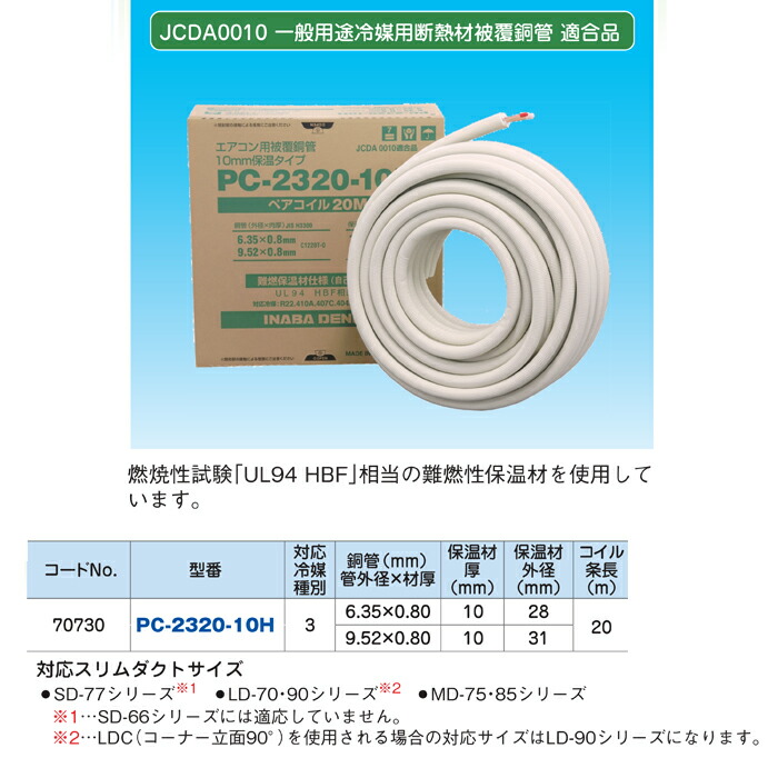 楽天市場】(LINEクーポン有)因幡電工 PC-2320-10H ペアコイル 銅管及び