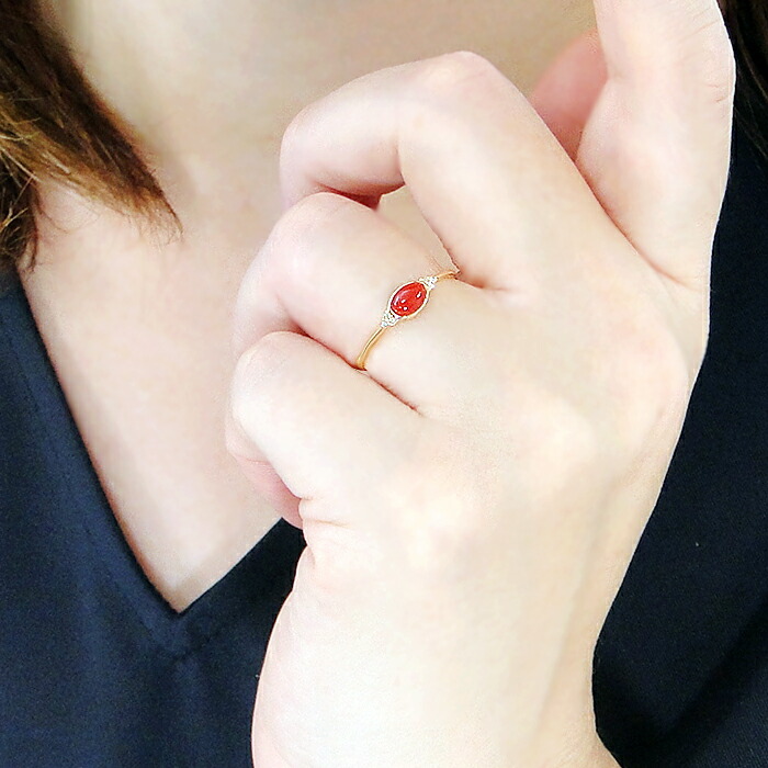 楽天市場】K18 天然 血赤珊瑚 & ダイヤモンド リングジュエリー ダイヤ