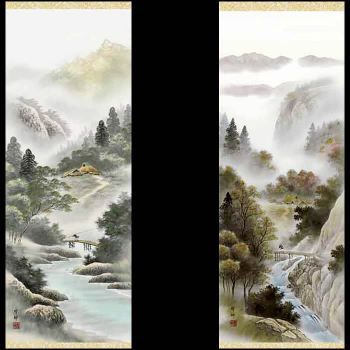 楽天市場】掛け軸【四季山水画セット：四季山水/26B4-13ABCD】丈190cm