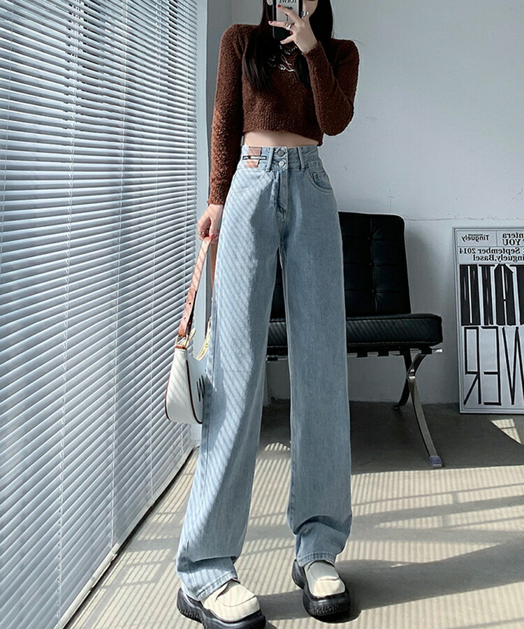 楽天市場】50%OFFクーポン配布中□ハイウエスト ワイドパンツ デニム