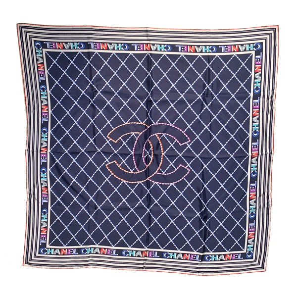 ゆな］シャネル CHANEL青色 宝石模様 スカーフ 約85cm 楽天市場
