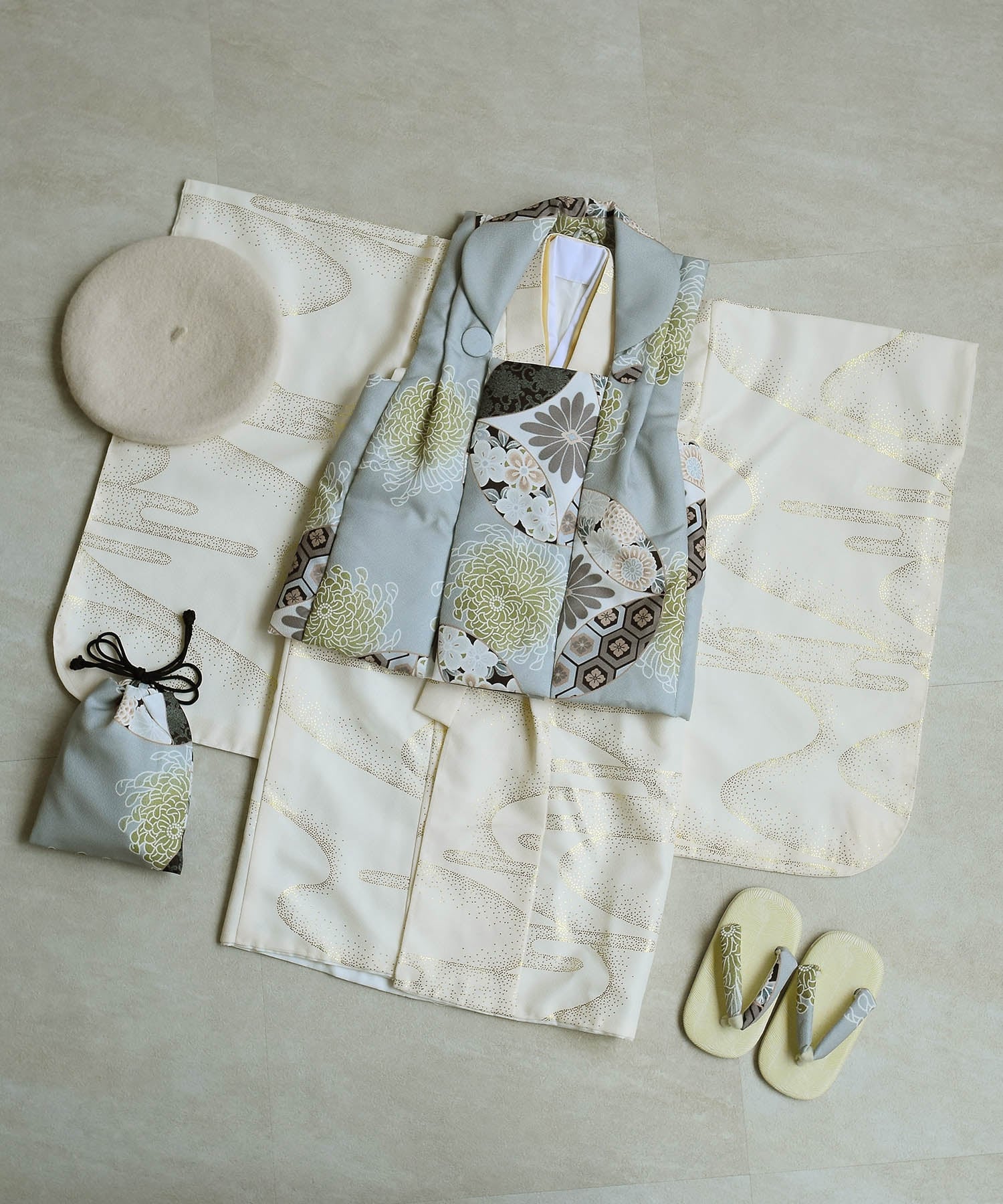 utatane｜ひよこ商店 七五三 着物 3歳 男の子 被布セット ミント七宝