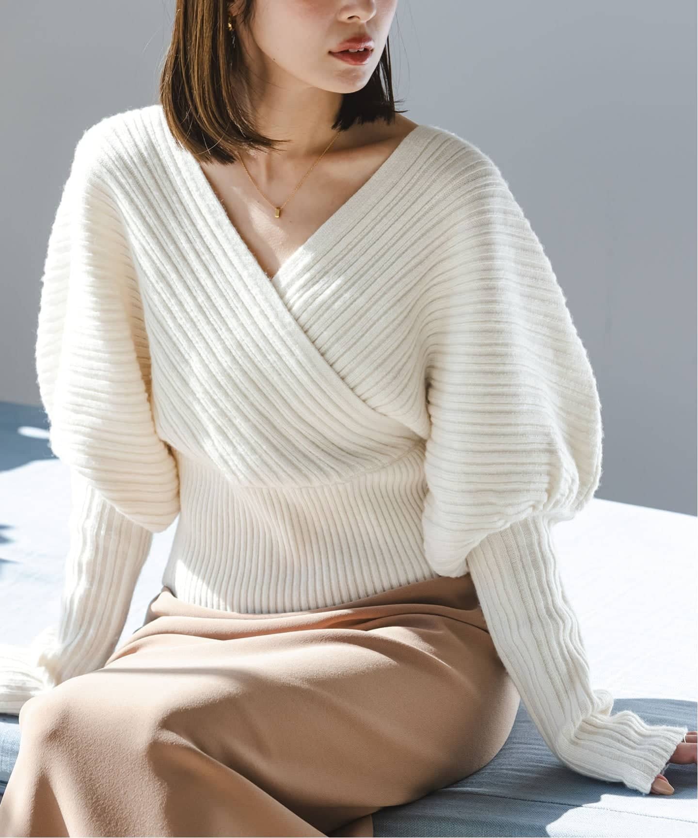 NOBLE｜カシュクールランダムリブニットプルオーバー | Rakuten