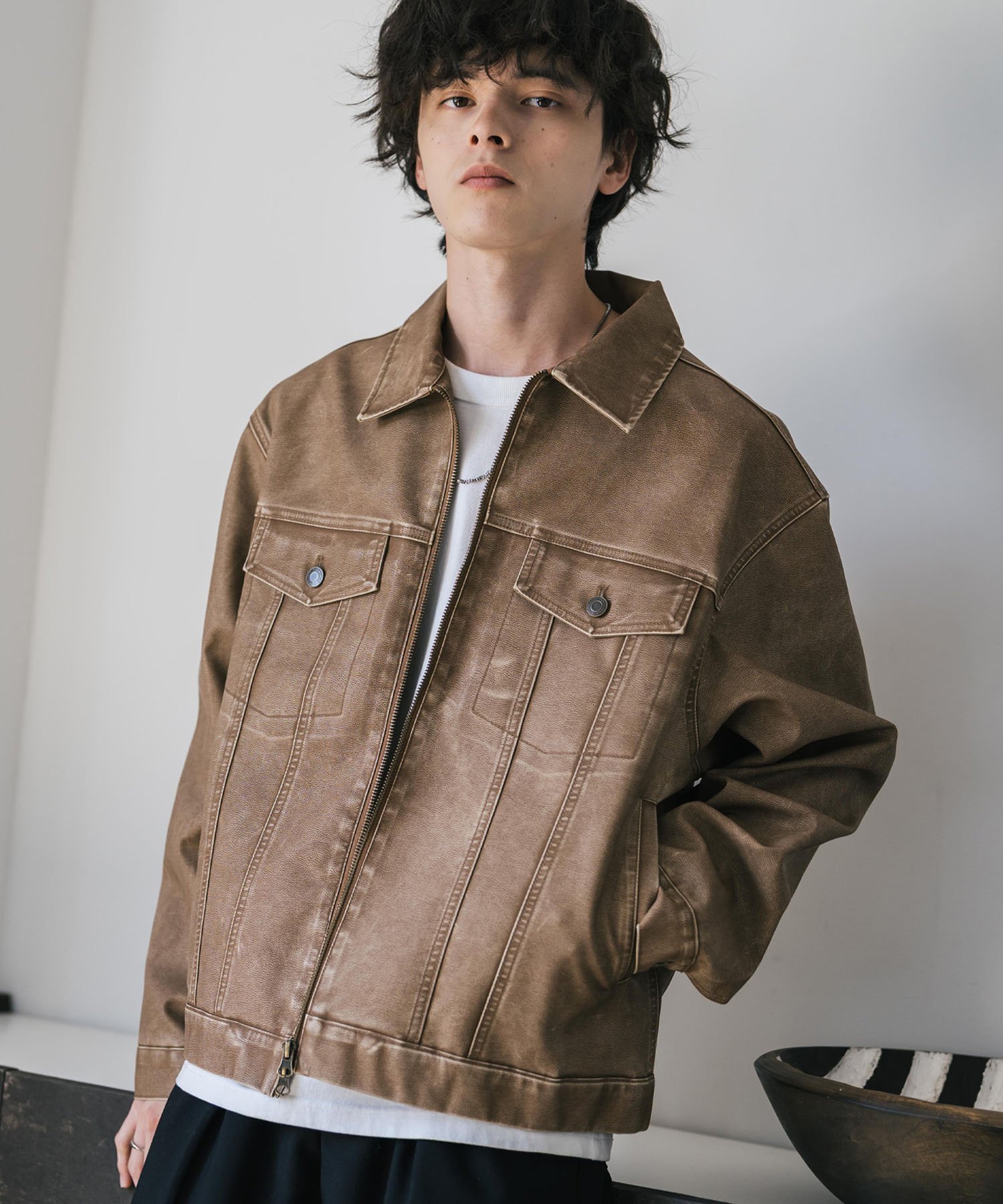 Rocky Monroe｜ヴィンテージ加工PUレザーダブルジップショート