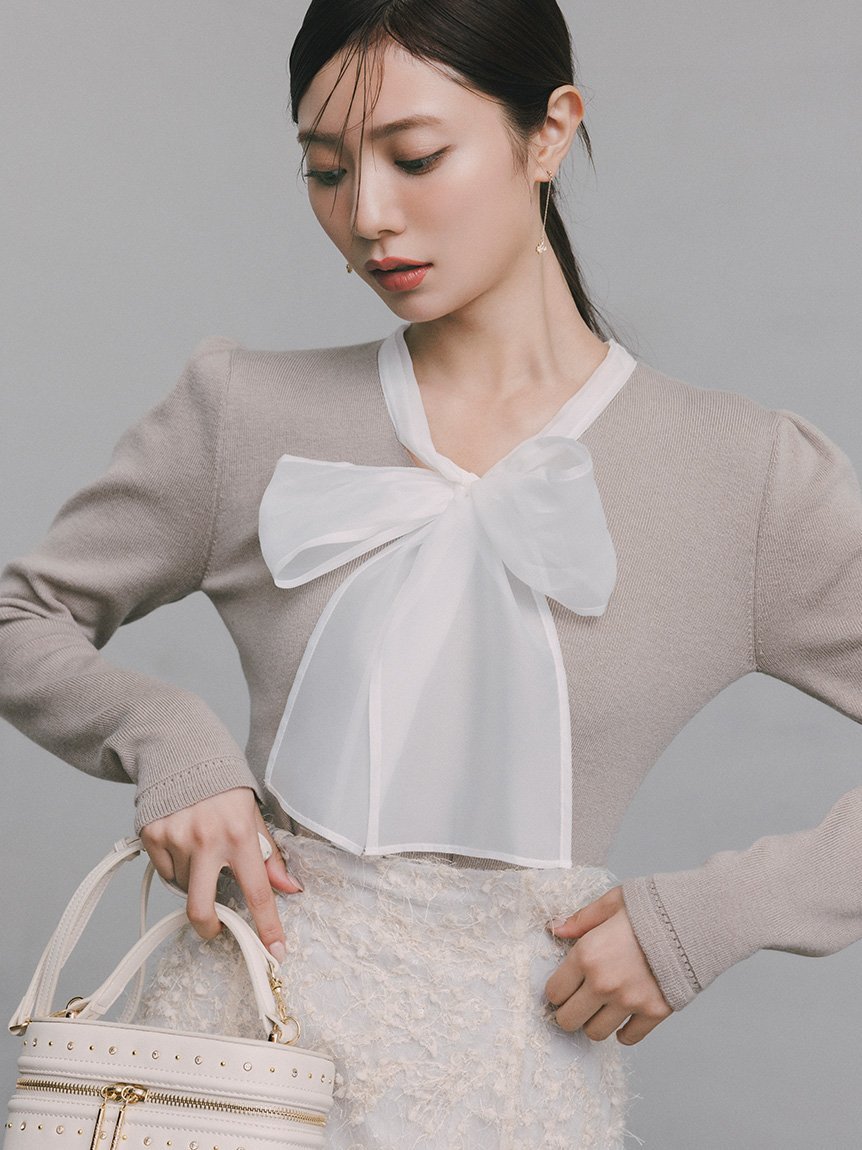 CELFORD｜【ウォッシャブル】シルクブレンドボウタイニットプル