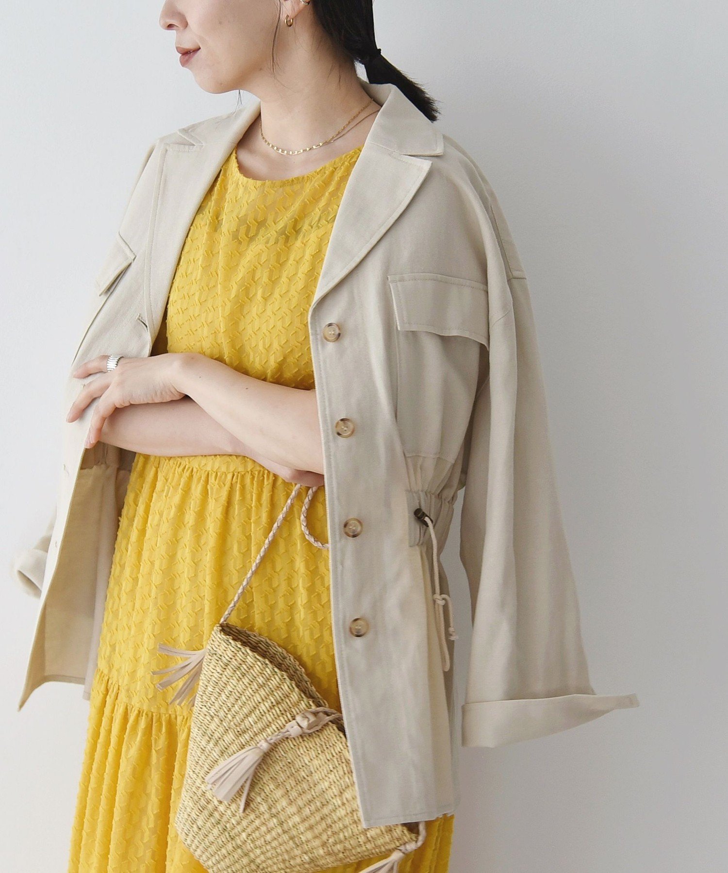 10s french vintage コットン シャツジャケット 山吹色 セール】 quaranciel:〈洗濯機可能〉コットン リネン サファリ シャツ