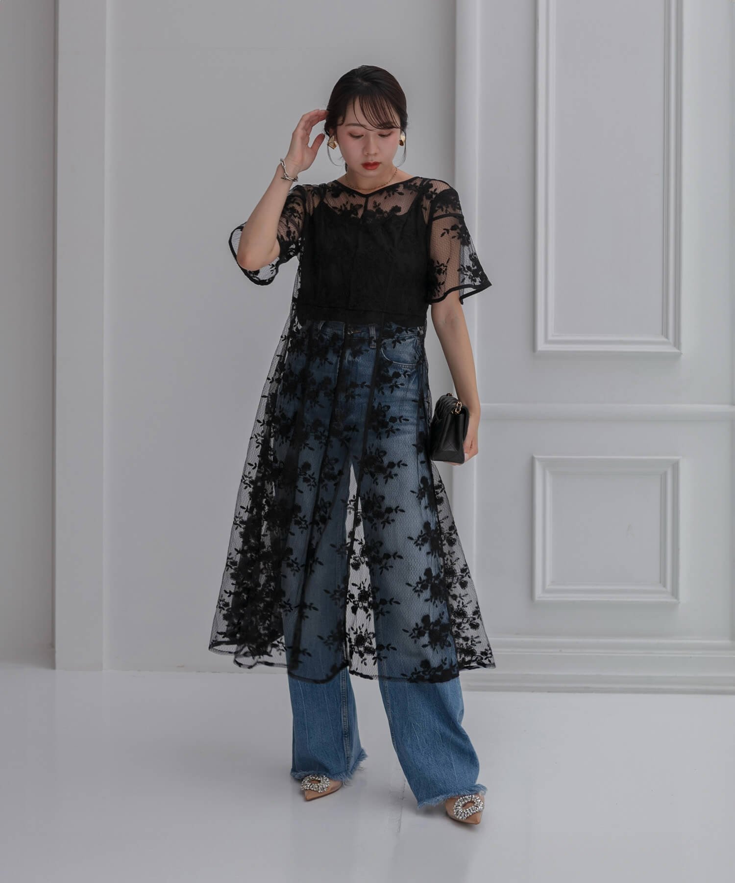 Leja｜LEJA-花柄後ろリボン半袖キャミワンピースセットアップドレス