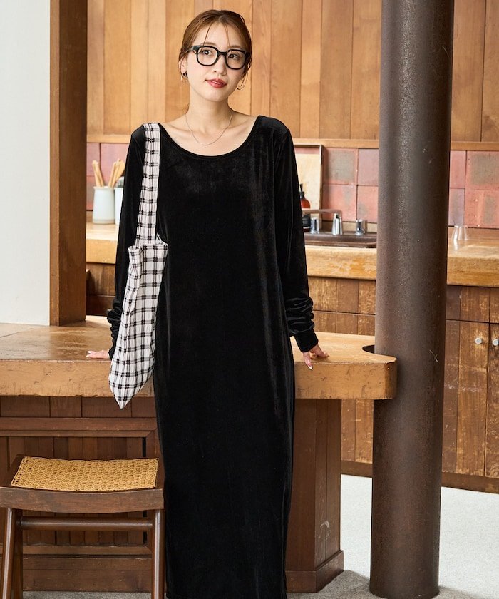 FREAK'S STORE｜ベロア バレエネック ロング ワンピース【限定展開