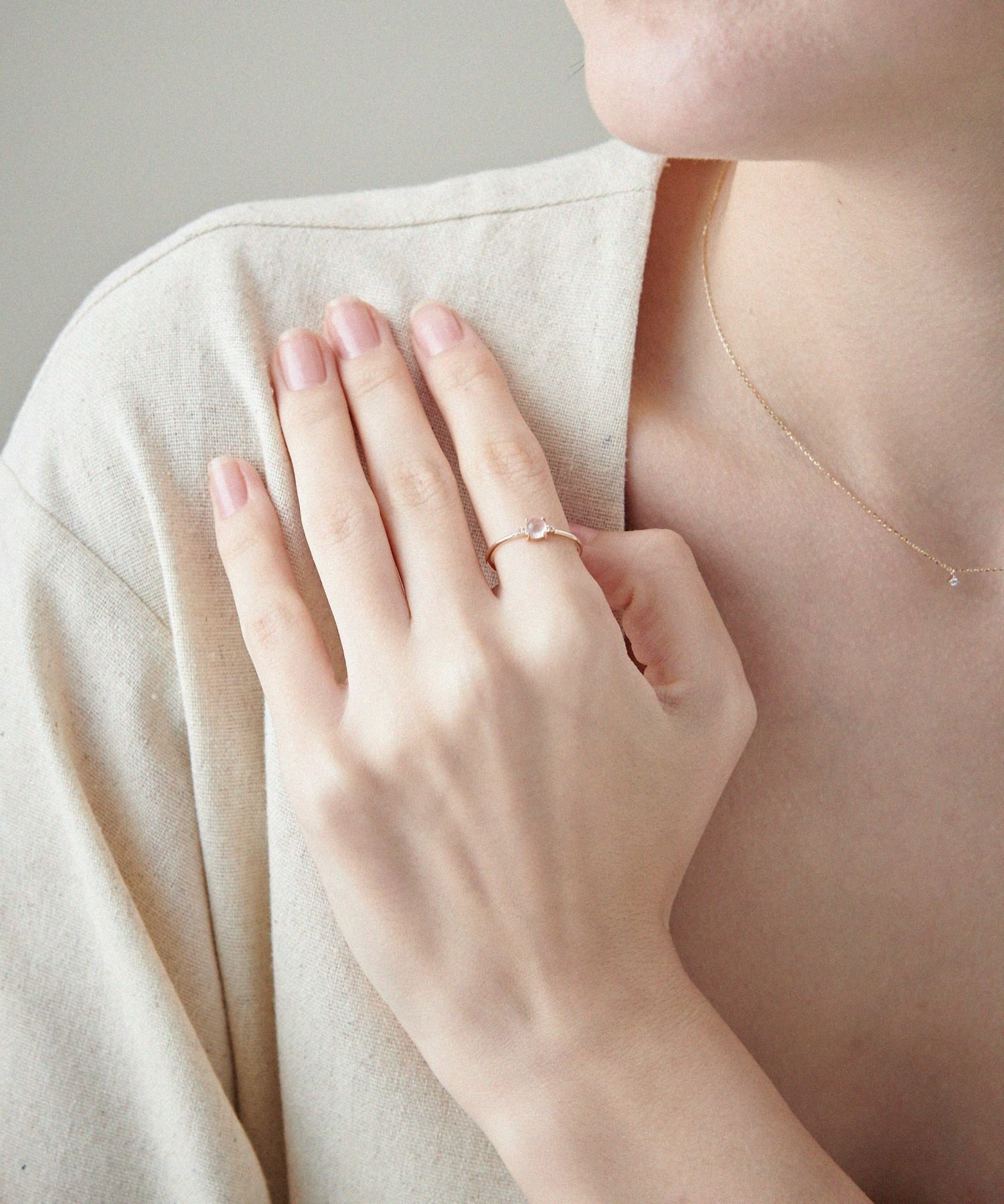 ete｜[レイヤード] K10YG ムーンストーン/ホワイトトパーズ リング